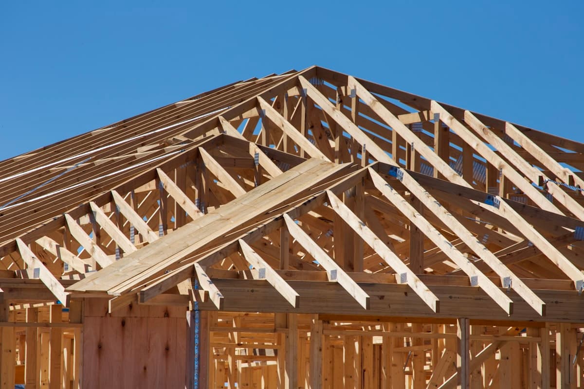 New roof trusses framed on a residential home extension